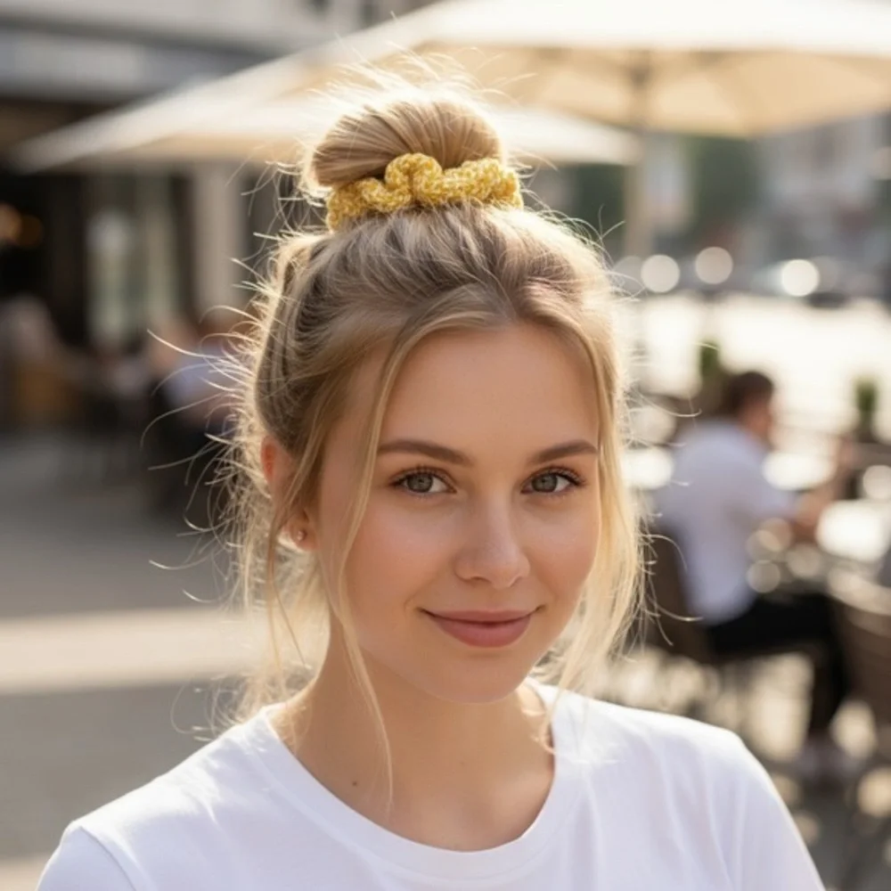 Yellow Crochet Hair Scrunchie